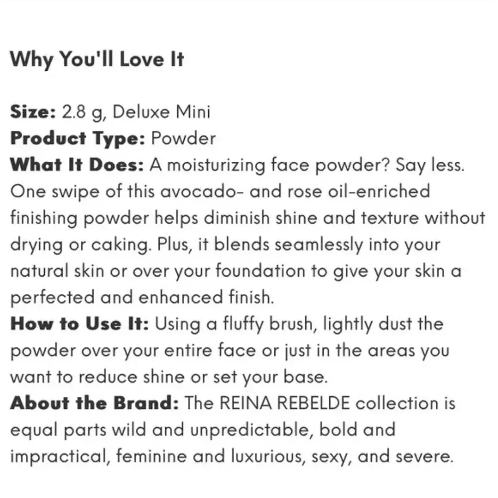 Reina Rebelde On Your Face Finishing Powder in Perla Deluxe Travel Size